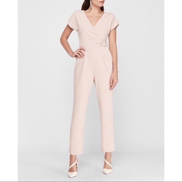 Express Cap Sleeve Dusty Pink Faux Wrap Pleated Jumpsuit Romper - Picture 1 of 4